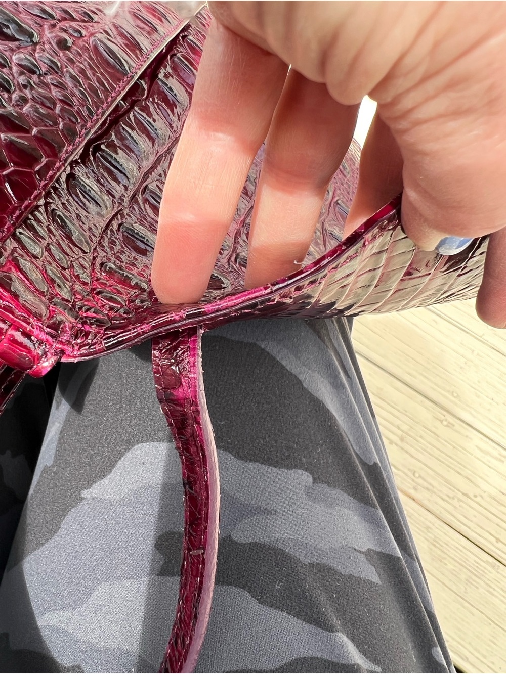 Brahmin Croc-Embossed Shoulder Bag Burgundy - Picture 9 of 16